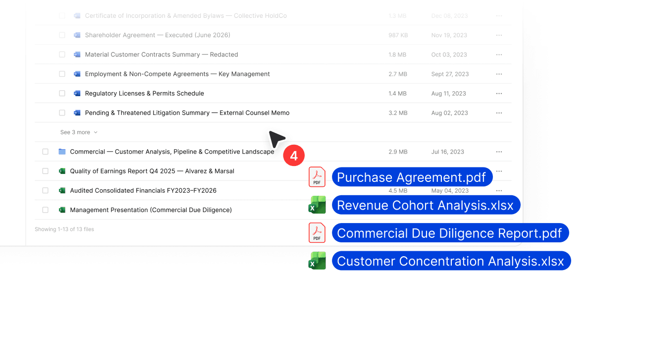 Document list with files being selected and labeled for ingestion
