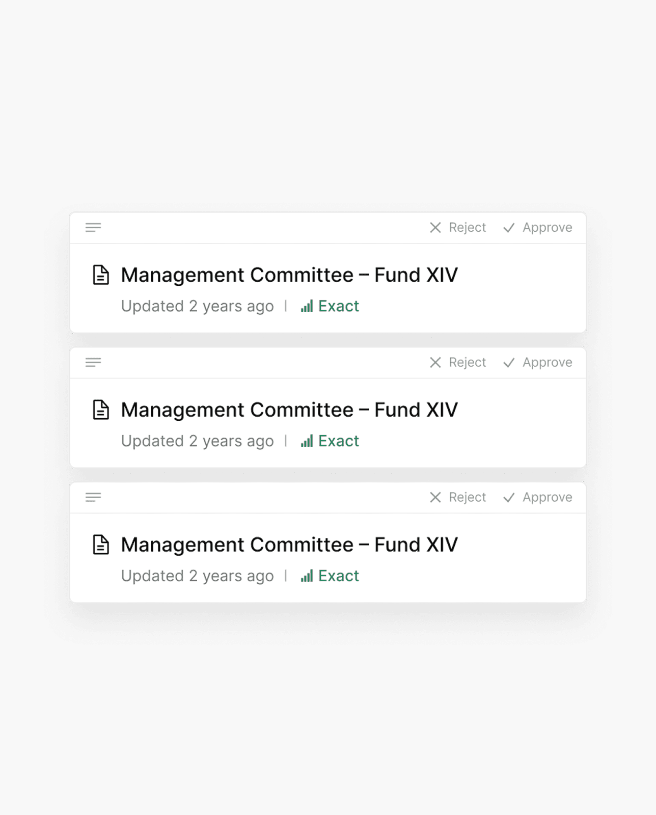 Management committee documents with approve and reject actions