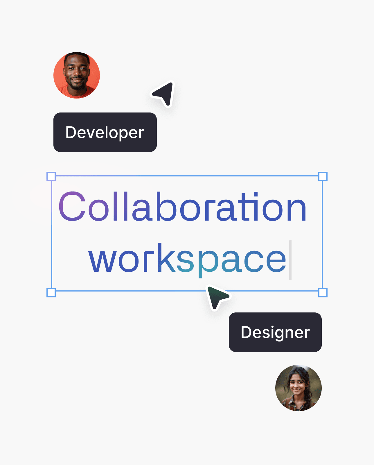 Collaboration workspace with developer and designer cursors