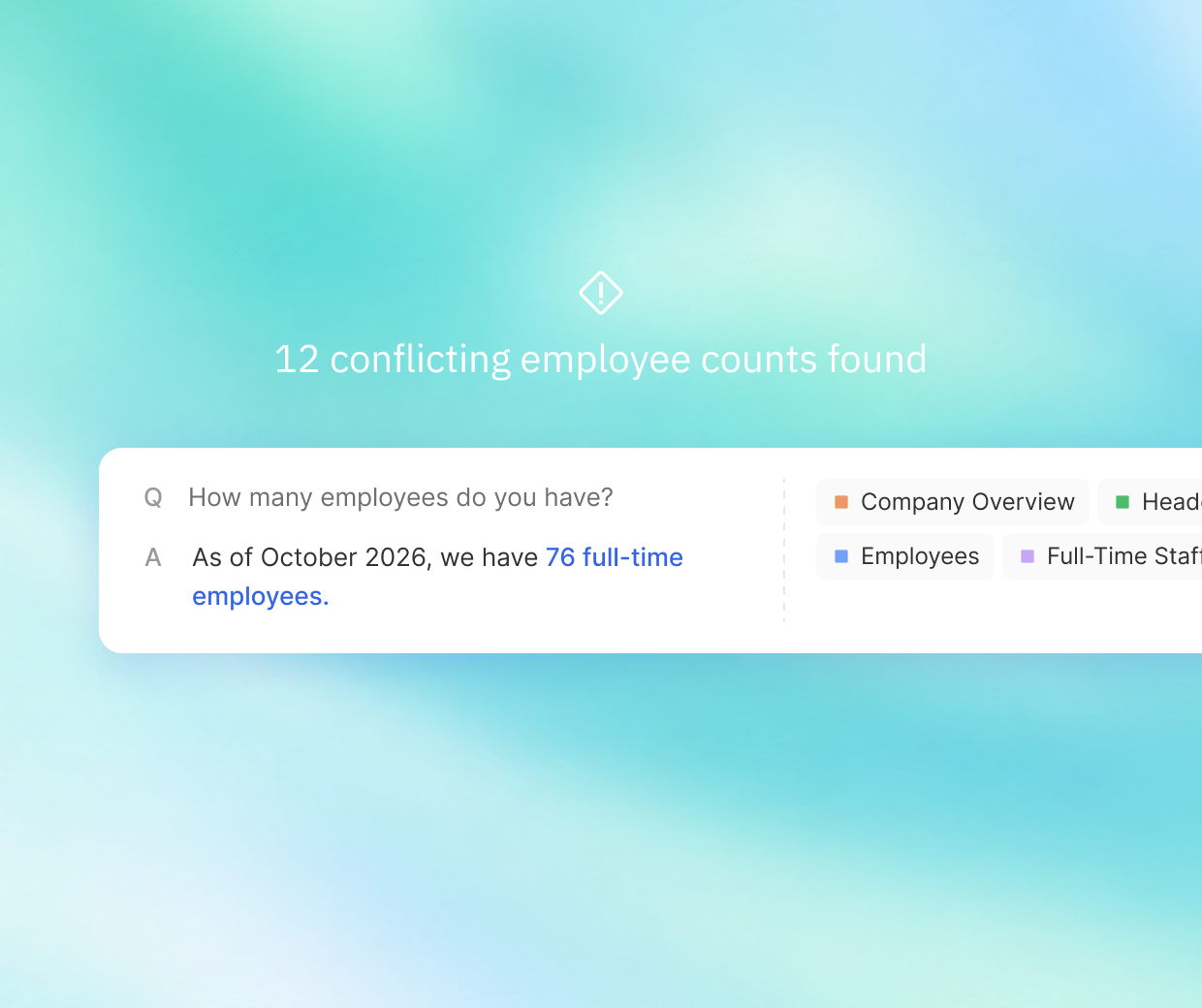 Library view highlighting 12 conflicting employee counts found across answers