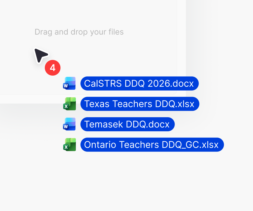 Drag and drop interface showing multiple DDQ files being uploaded in bulk