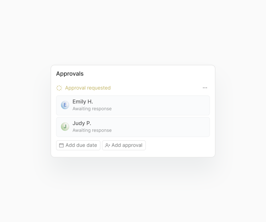 Approvals panel with team members awaiting response overlaid on workspace background